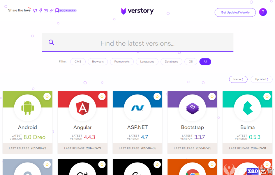 查询各种开发框架、程序语言、CMS等最新版本的网站 Verstory