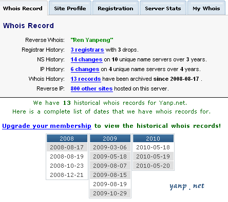 domaintools.com中查询yanp.net