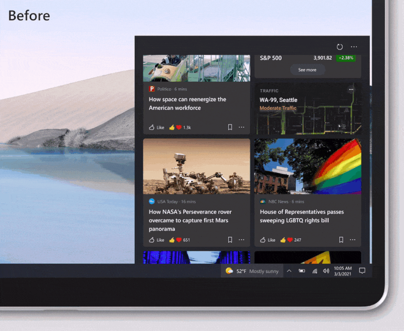 Windows 10 Build 21327发布：优化“新闻和兴趣”外观