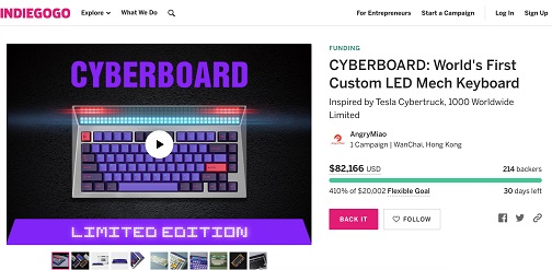 怒喵致敬 Cybertruck，新品键盘CYBERBOARD众筹火爆，超400%认筹